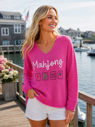 MAHJONG V-Neck Embroidered Sweater