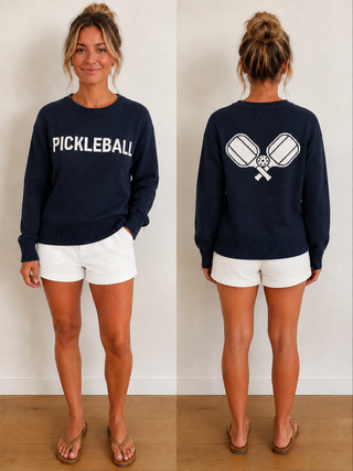 PICKLEBALL True Intarsia Navy Sweater