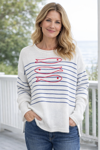 BAJA Pinstripe Crewneck with Sardine