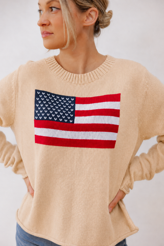 CAROLYN Classic American Flag Oatmeal Sweater