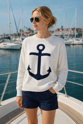 NEWPORT Classic Cotton Anchor Sweater – Nautical Crewneck